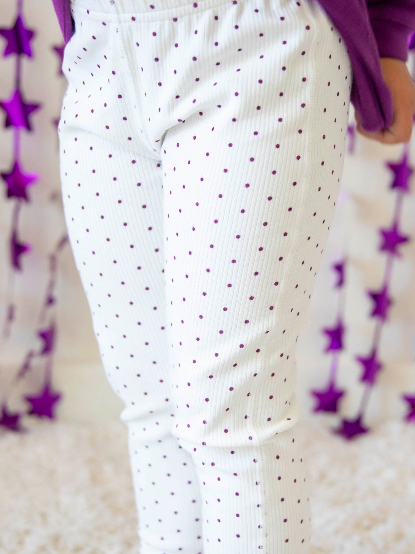 Fitted Ribbed Leggings - Purple Dot