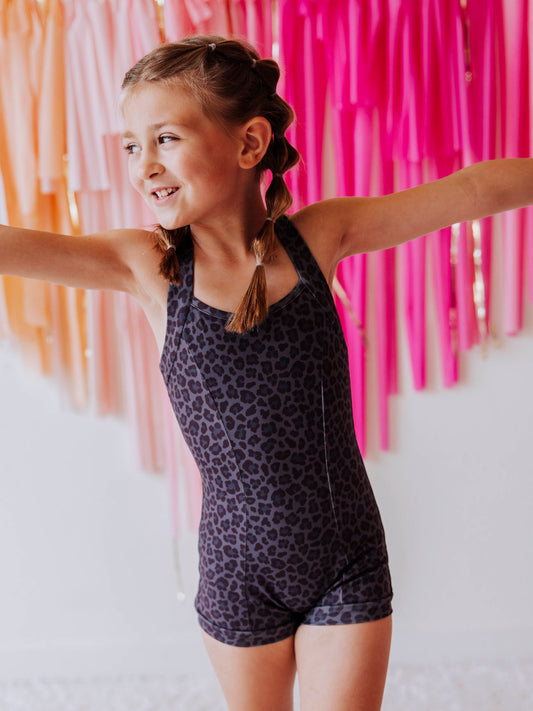 Strappy Leotard - Black Leopard