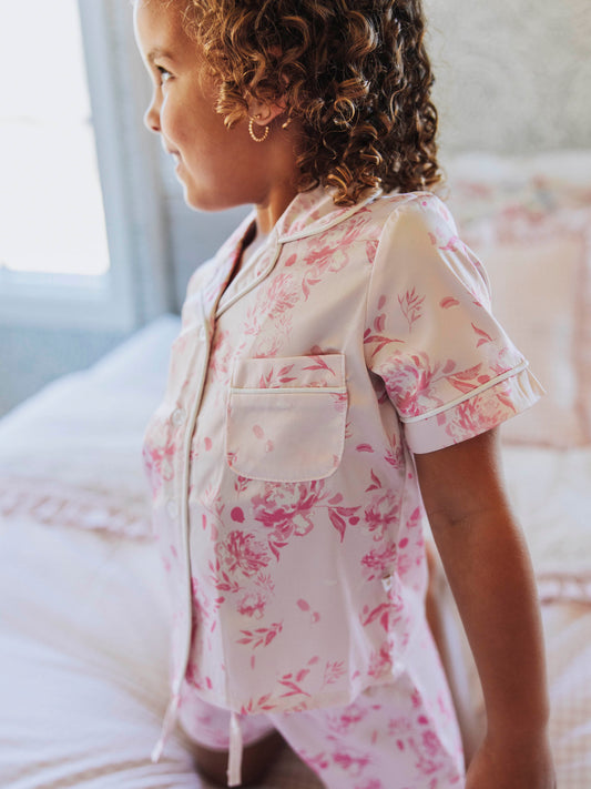 Satin PJ Short Set - Falling Pink Petals