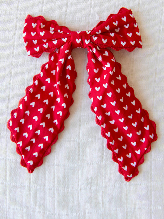 Small Long Tail Bow - Red Hearts