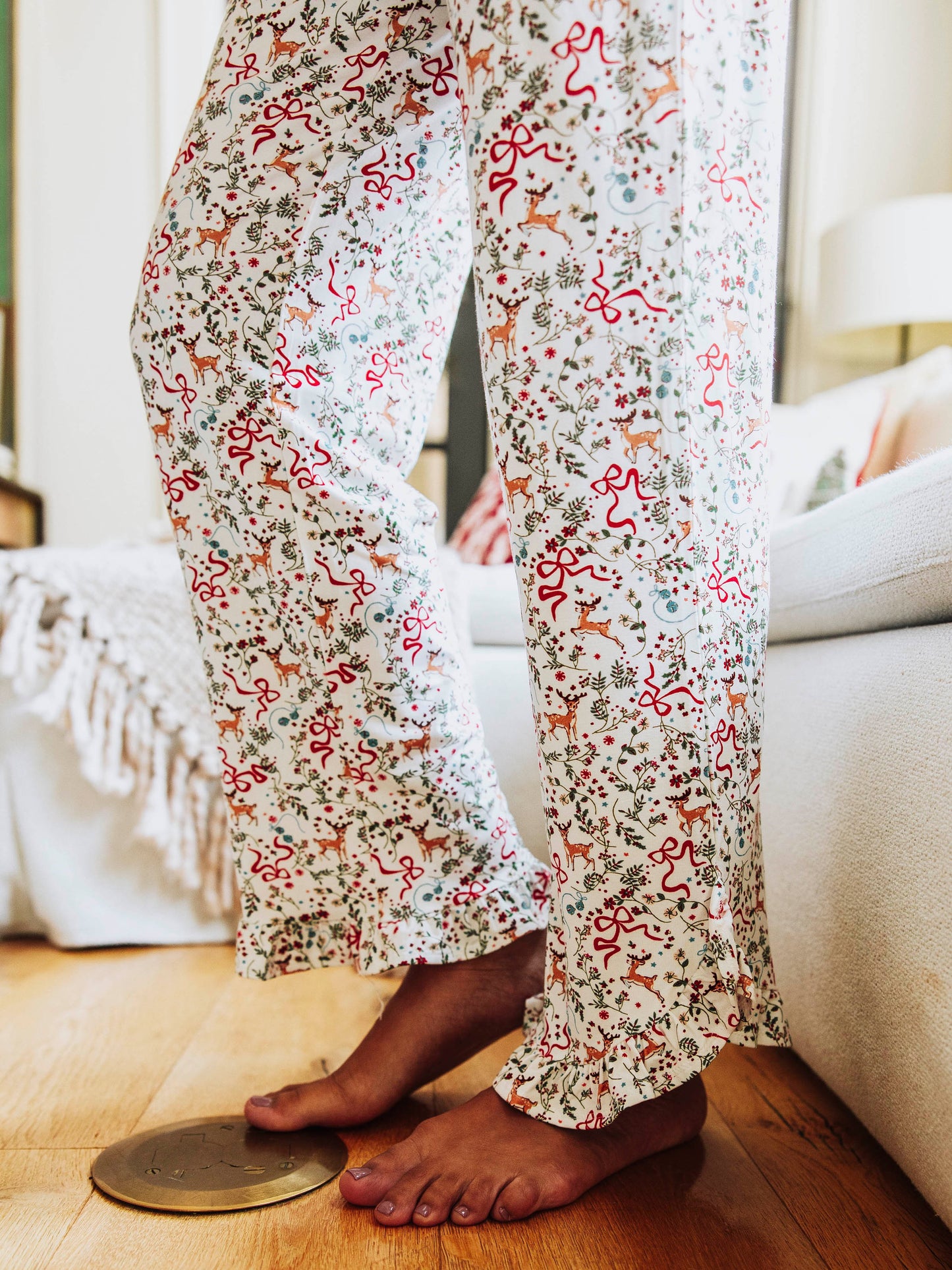 Women's Ruffled Pant Set - Holly Jolly Reindeer