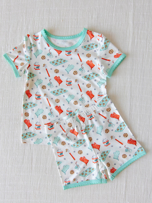 Cloud Fitted Short Set Pajamas - Milk and Cookies
