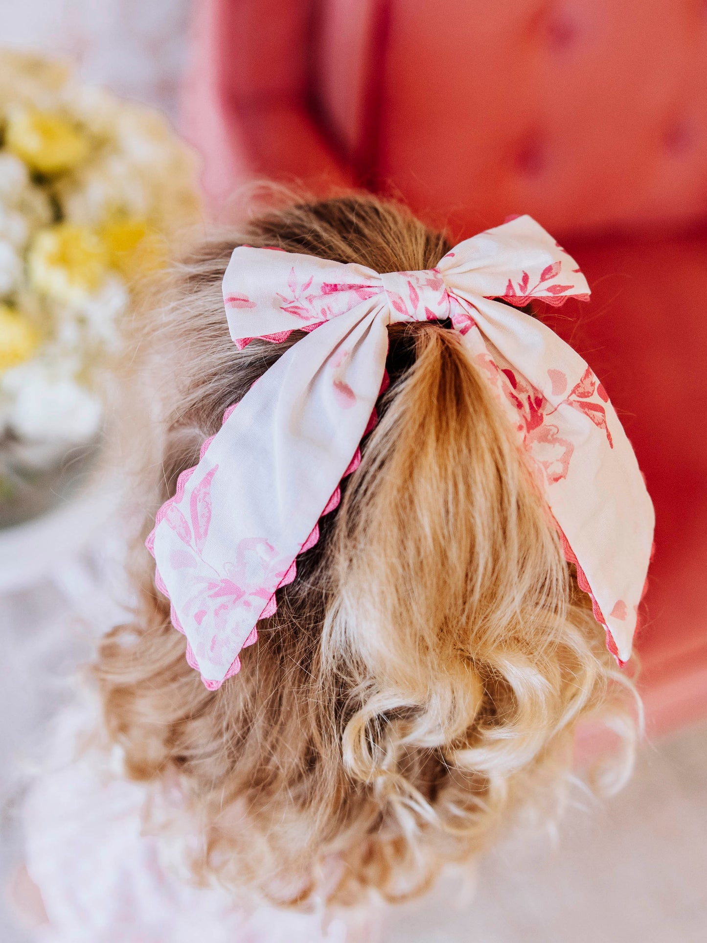 Small Long Tail Bow - Falling Pink Petals