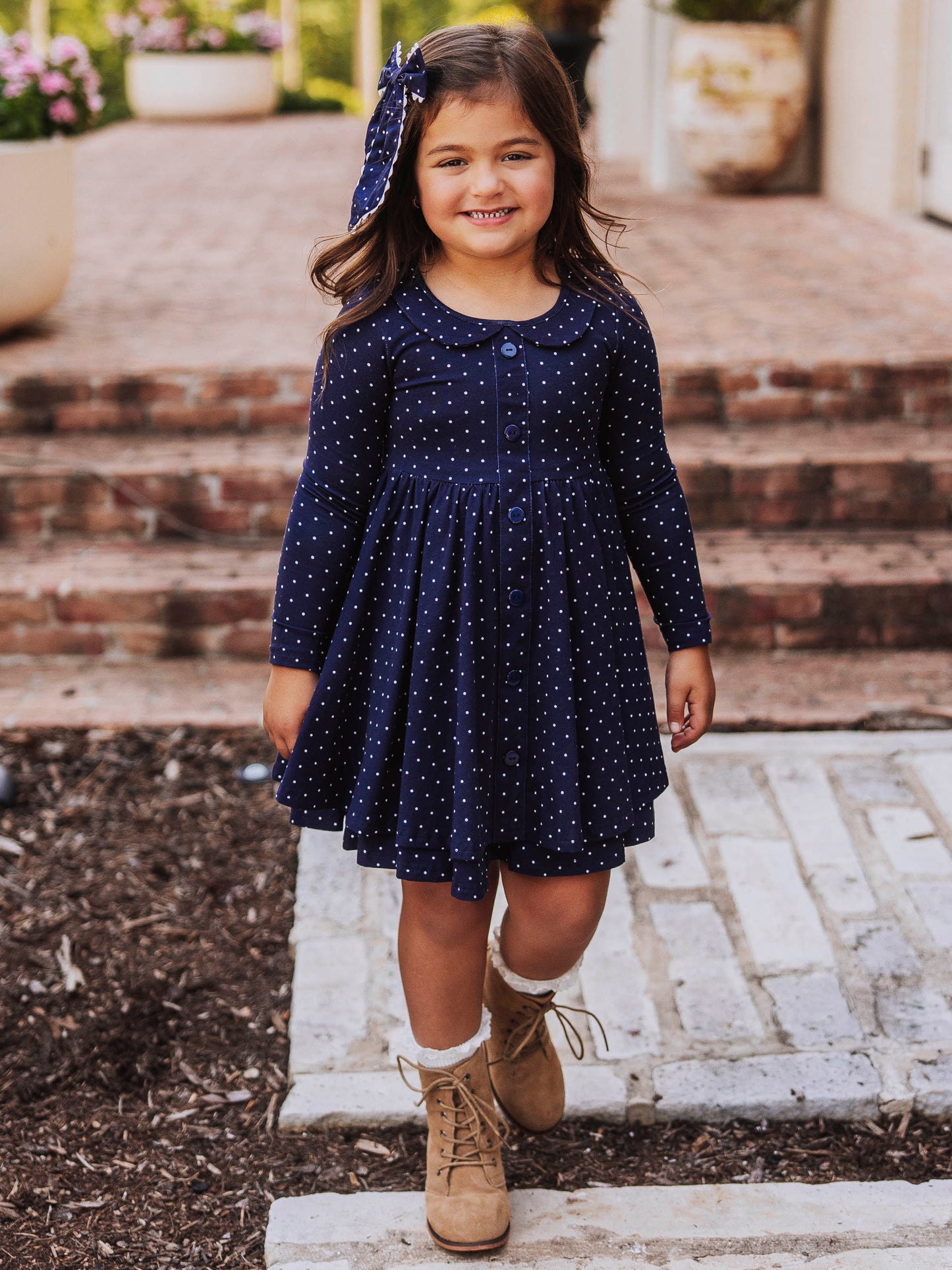 Prim Dress - Navy Dotty