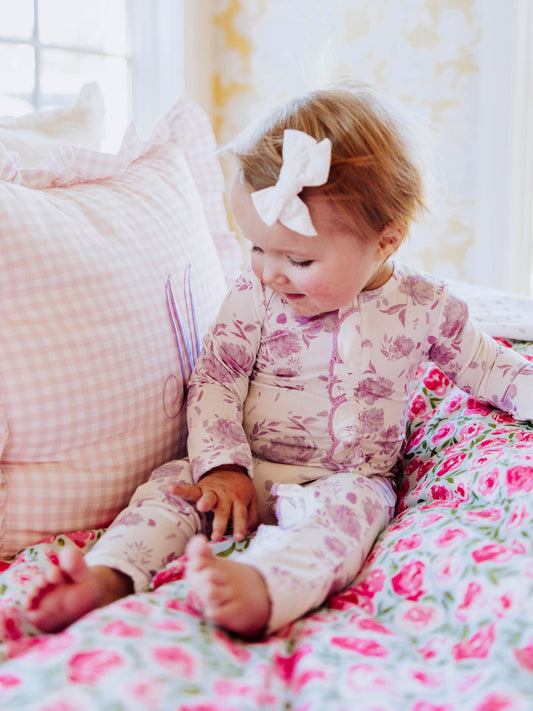 Scalloped Cloud Layette - Falling Purple Petals