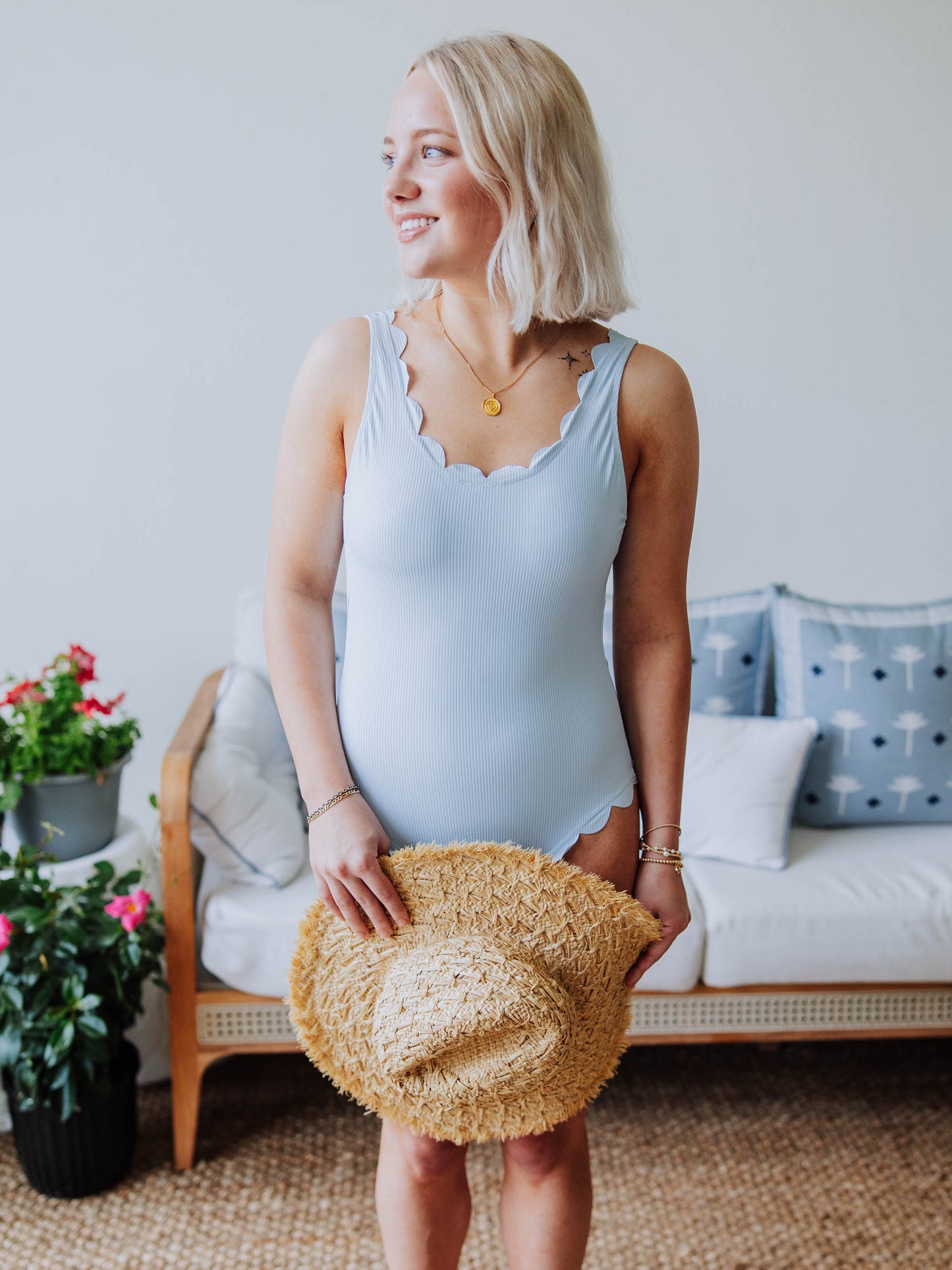 Women's Scalloped One Piece - Sea Glass