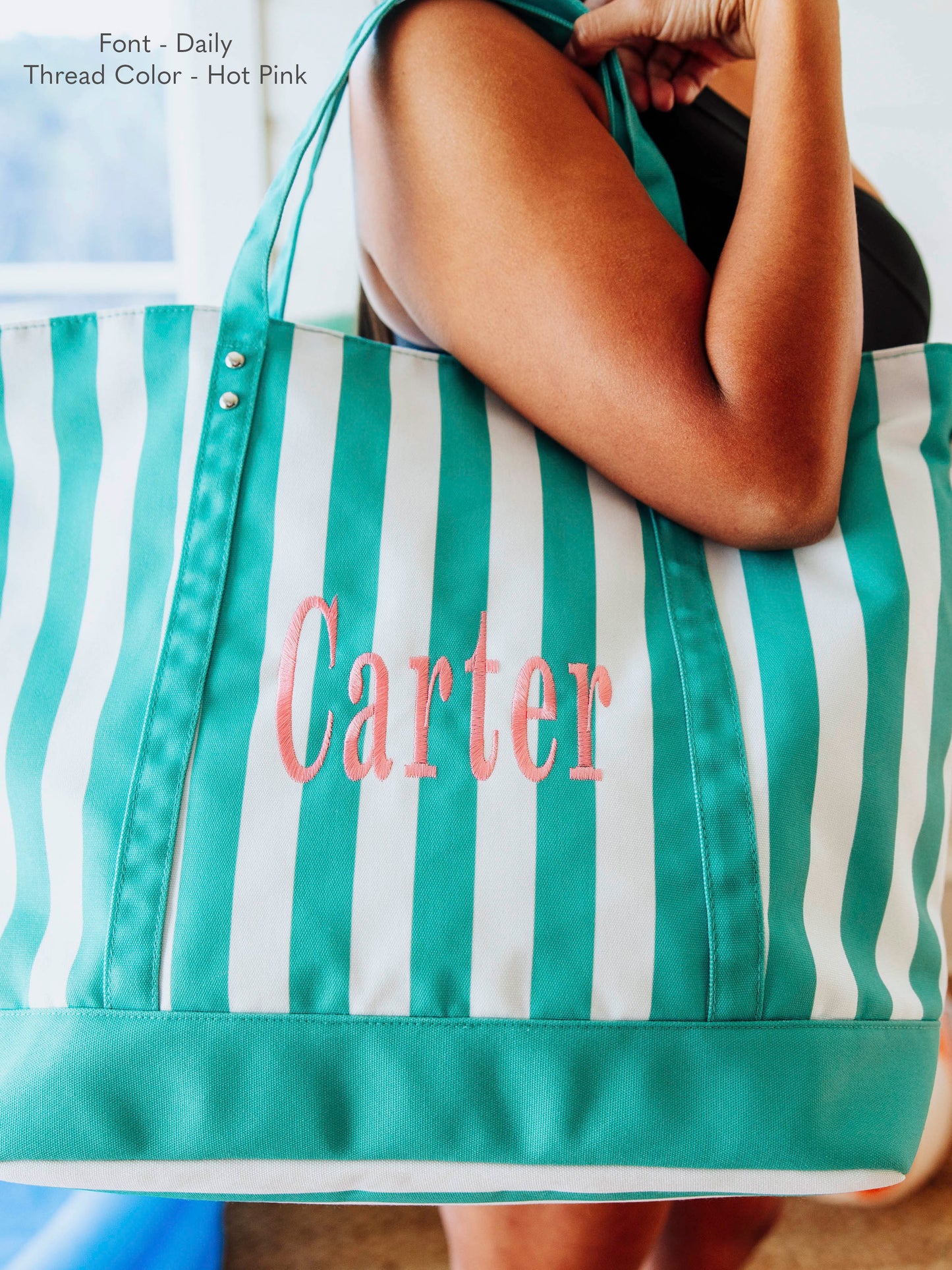 Customizable Canvas Tote - Green Stripe