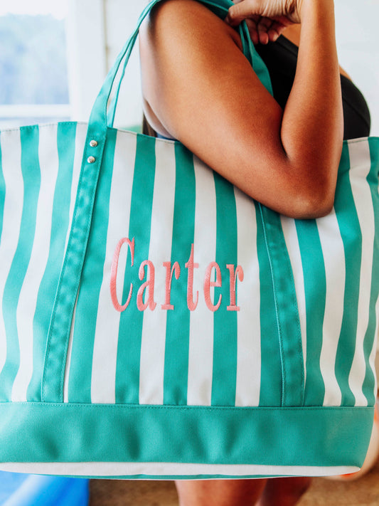 Customizable Canvas Tote - Green Stripe