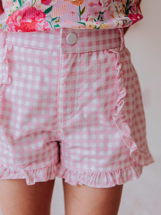 Ruffled Shorts - Pink Gingham