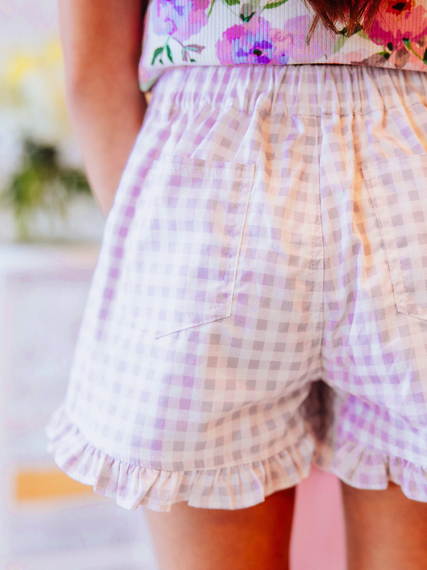 Ruffled Shorts - Purple Gingham