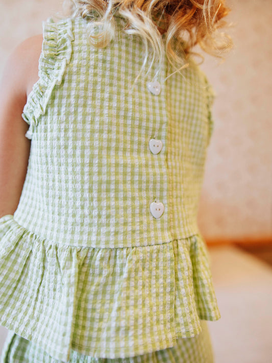 Peplum Seersucker Set - Soft Green
