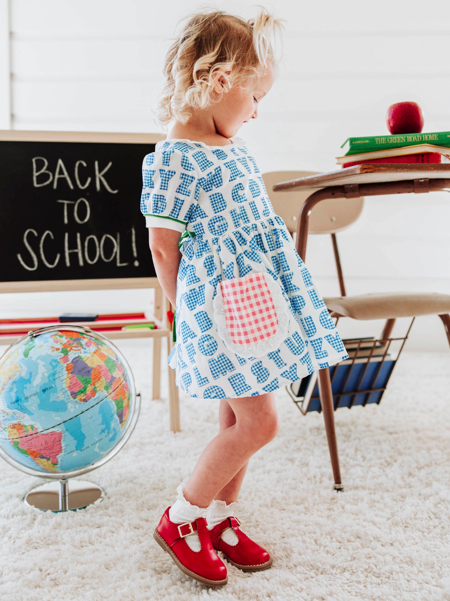 Ruffled Pocket Tunic Set - Alphabet Check Blue