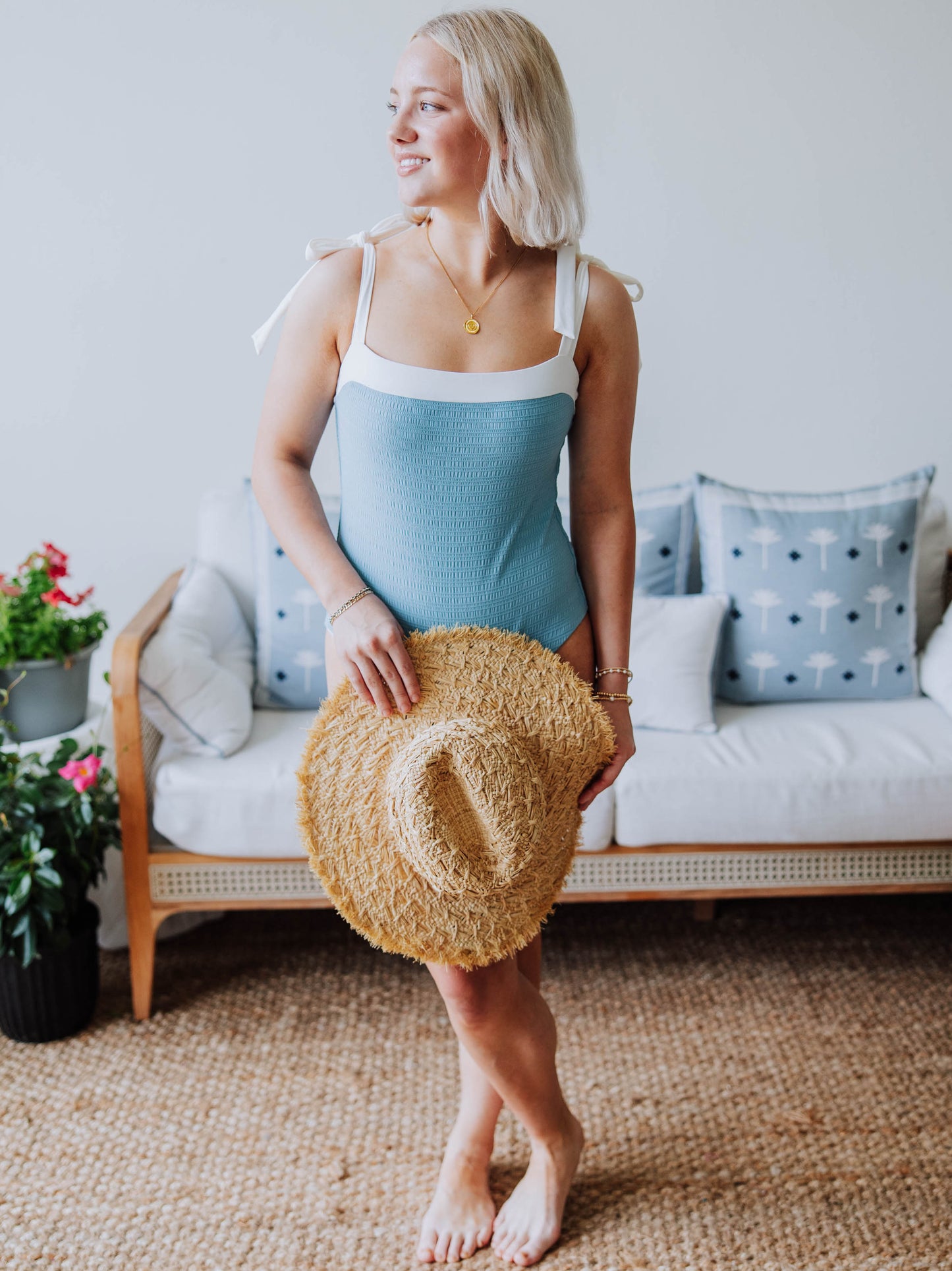 Women's Bow Strap One Piece - Silver Mist