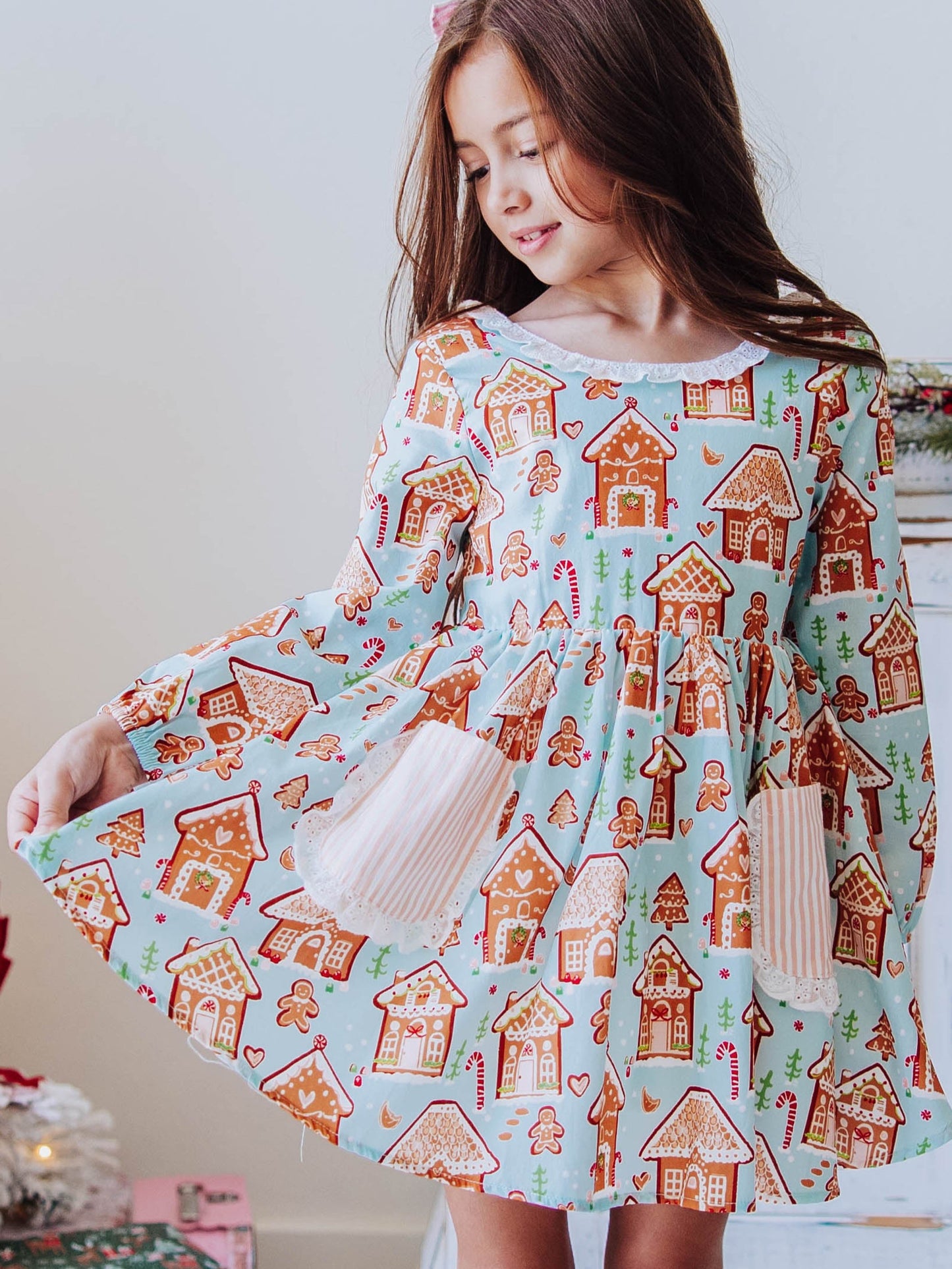 Ruffled Pocket Tunic Set - Gingerbread Town