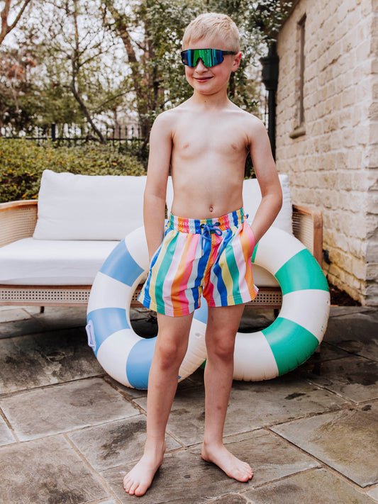 Boy's Swim Trunks - Rainbow Stripes