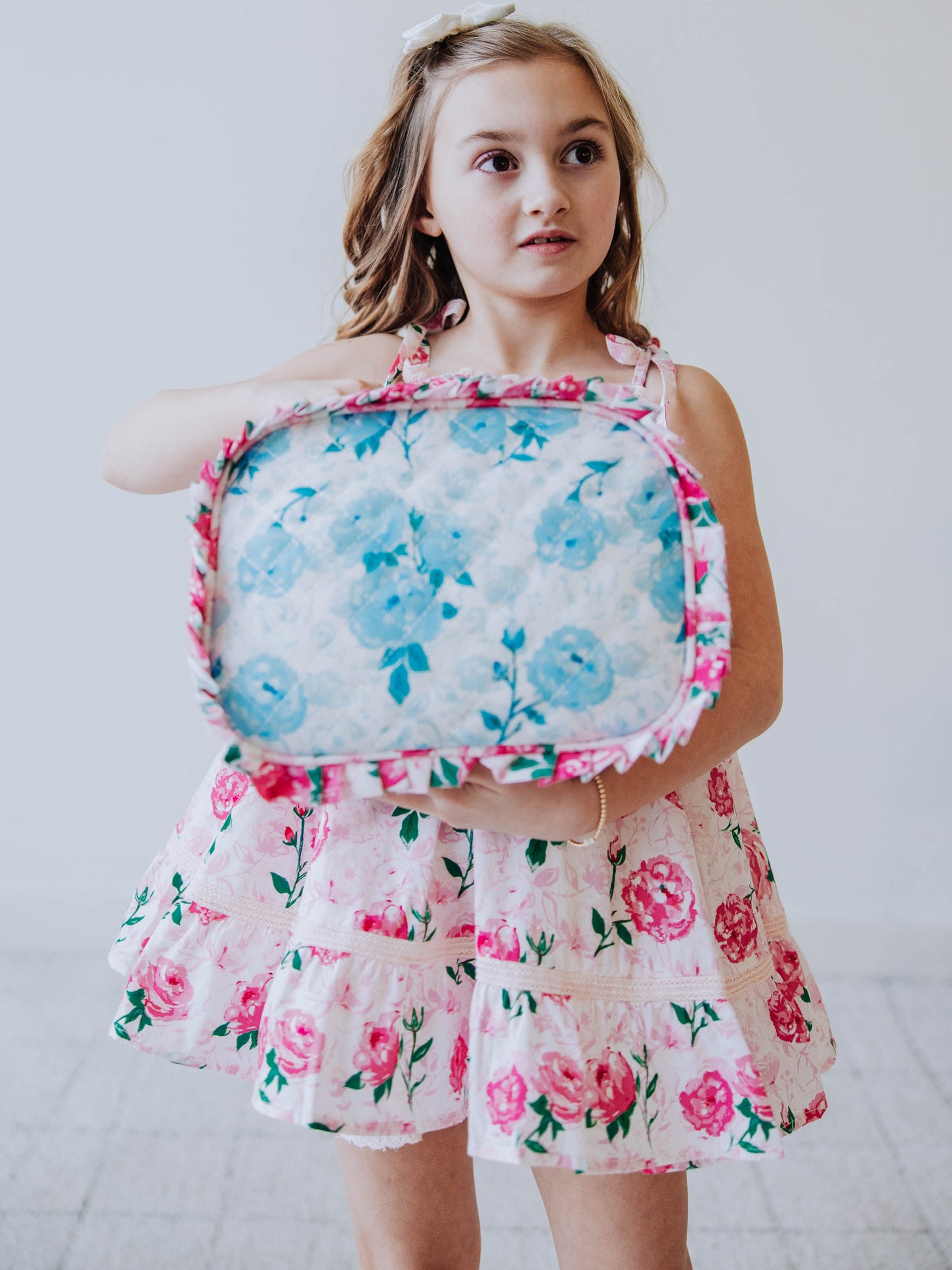 Ruffled Cosmetic Bag - Velvet Roses