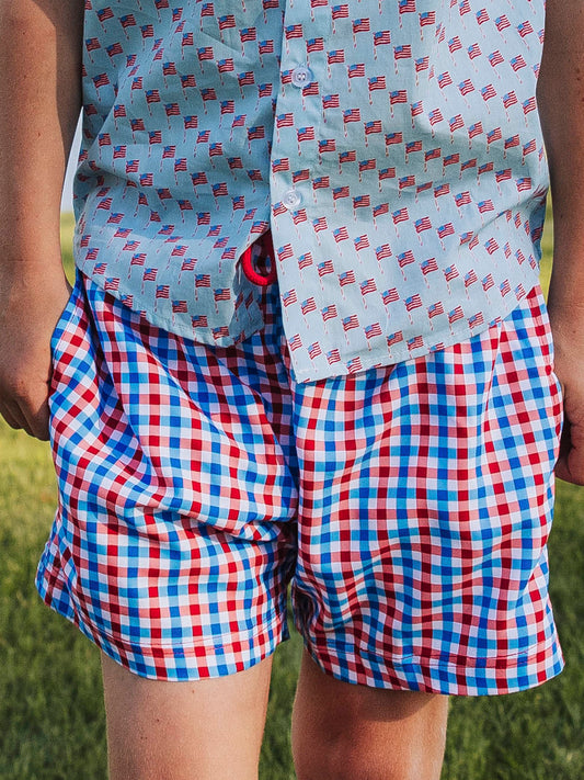 Boy's Swim Trunks - USA Gingham