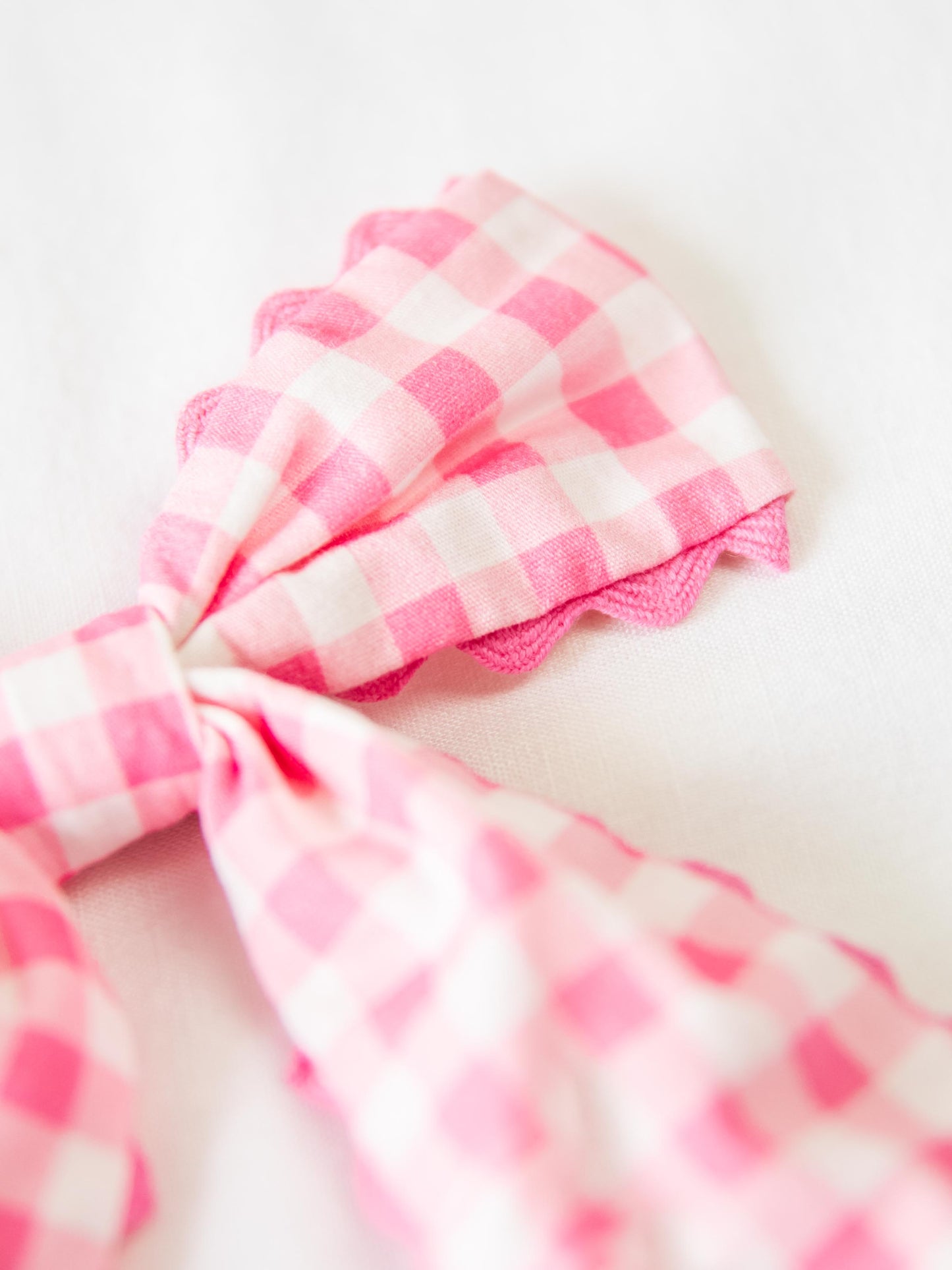 Small Long Tail Bow - Bright Pink Gingham