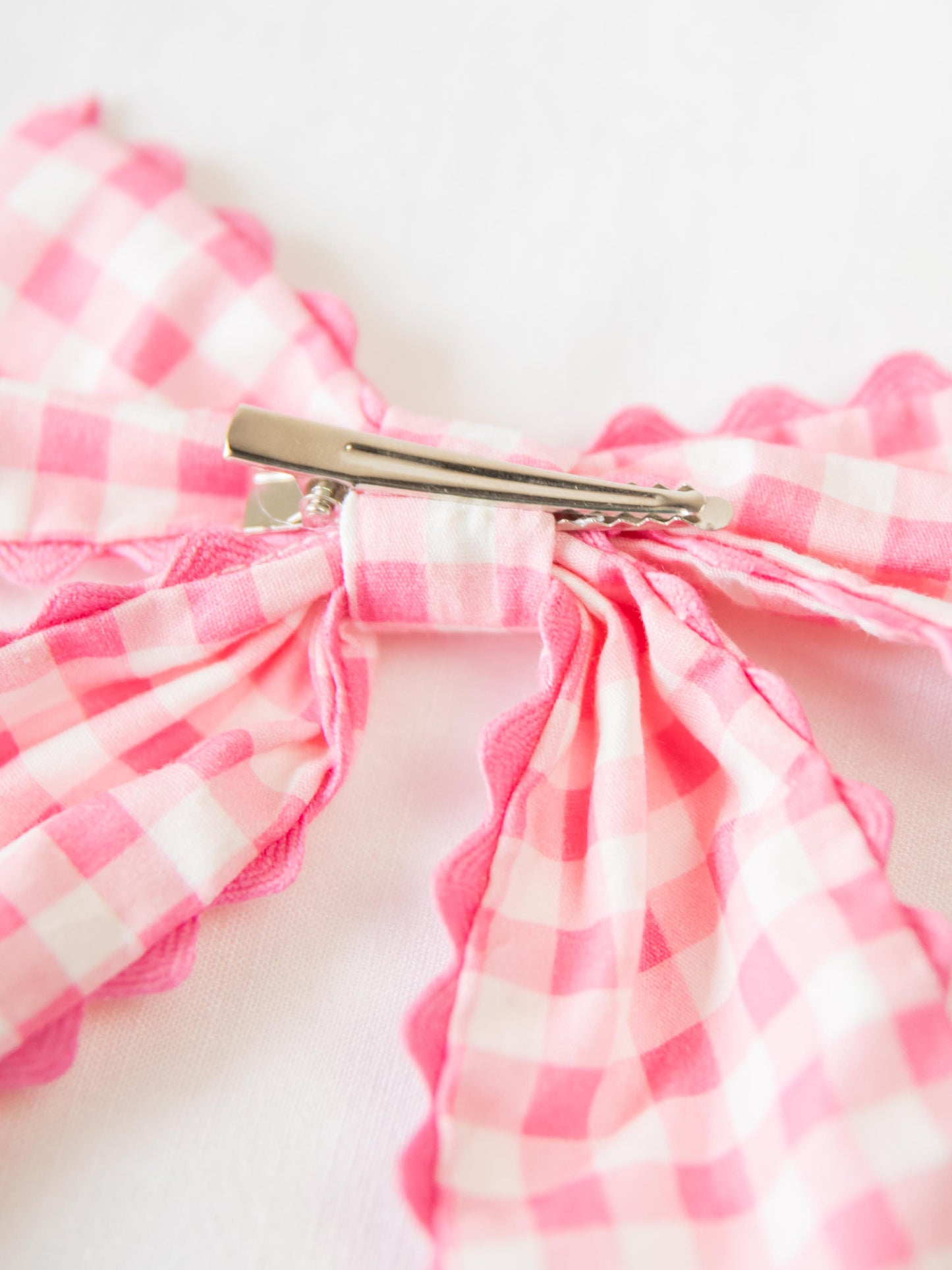 Small Long Tail Bow - Bright Pink Gingham