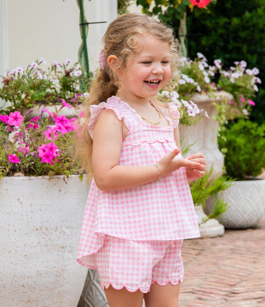 Emerie Scallop Set - Pink Gingham