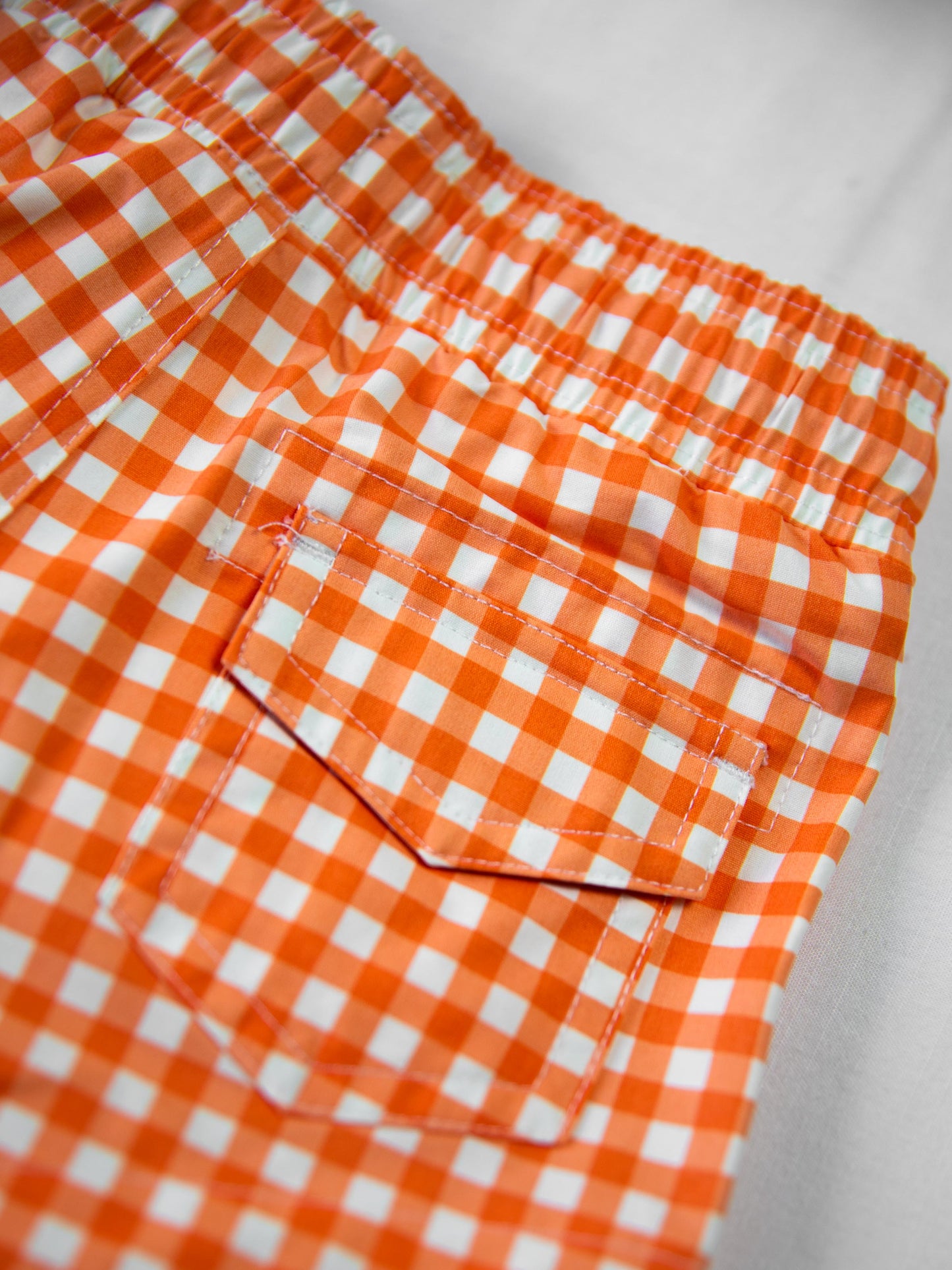 Boy's Swim Trunks - Orange Crush Gingham