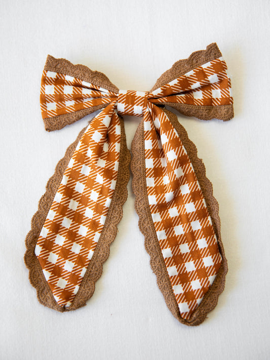 Small Long Tail Bow - Pumpkin Spice Check