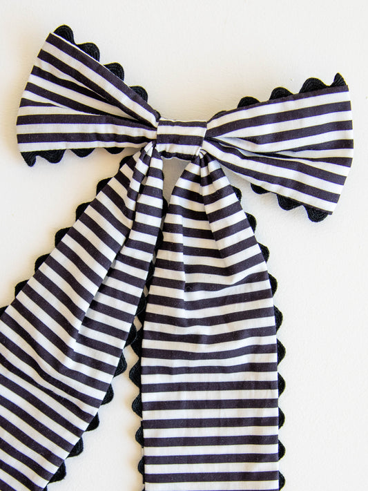 Large Long Tail Bow - Midnight Stripe
