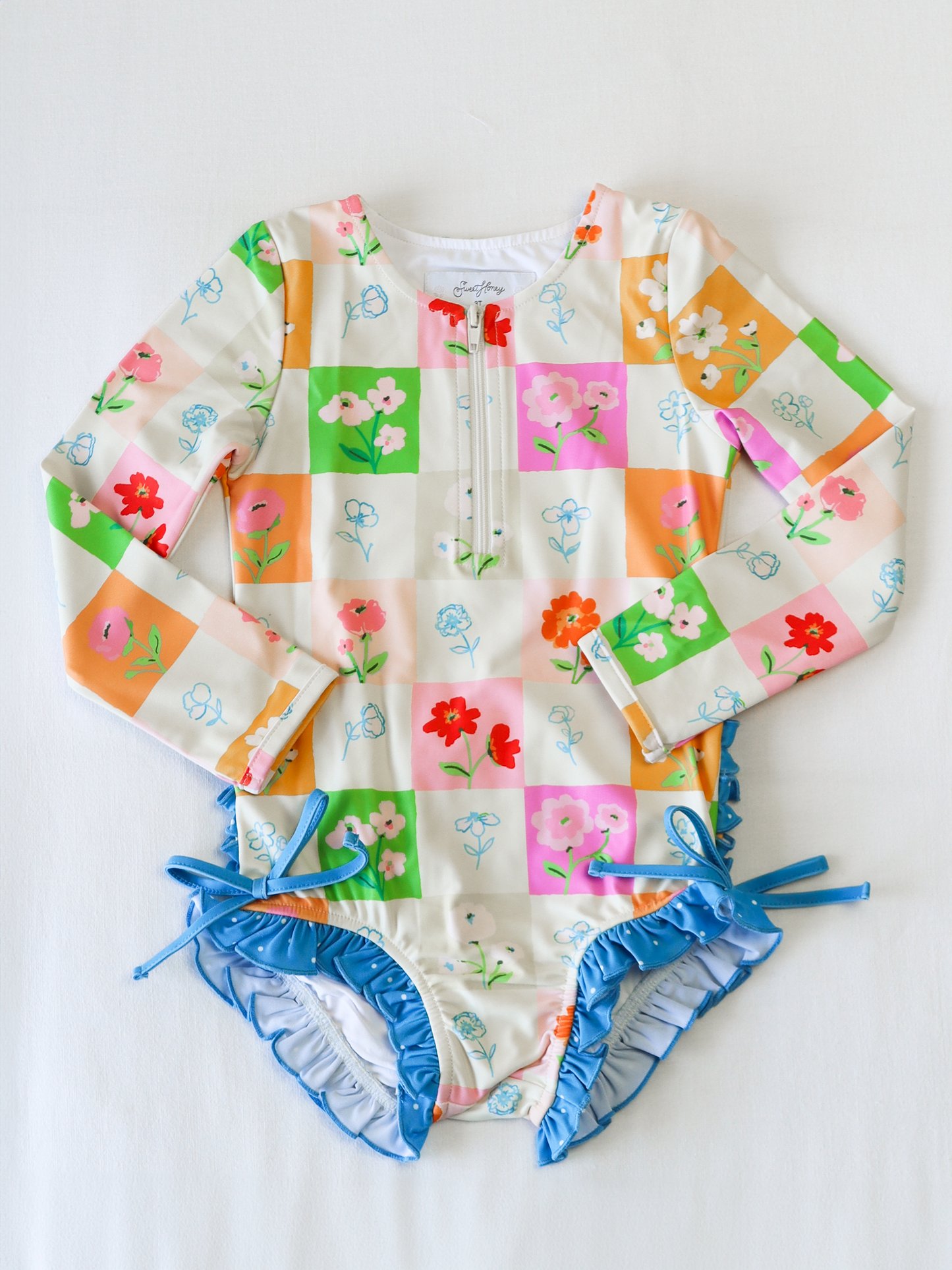 Solid Rash Guard - Checkered Blooms