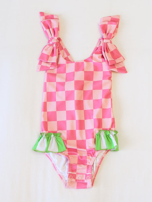 Melanie One Piece - Dusty Checkered Pinks