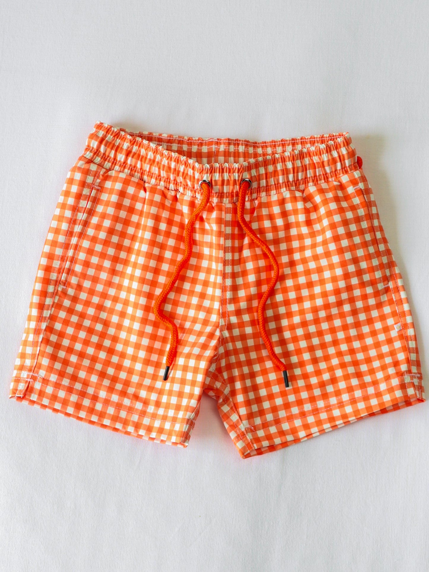 Boy's Swim Trunks - Orange Crush Gingham