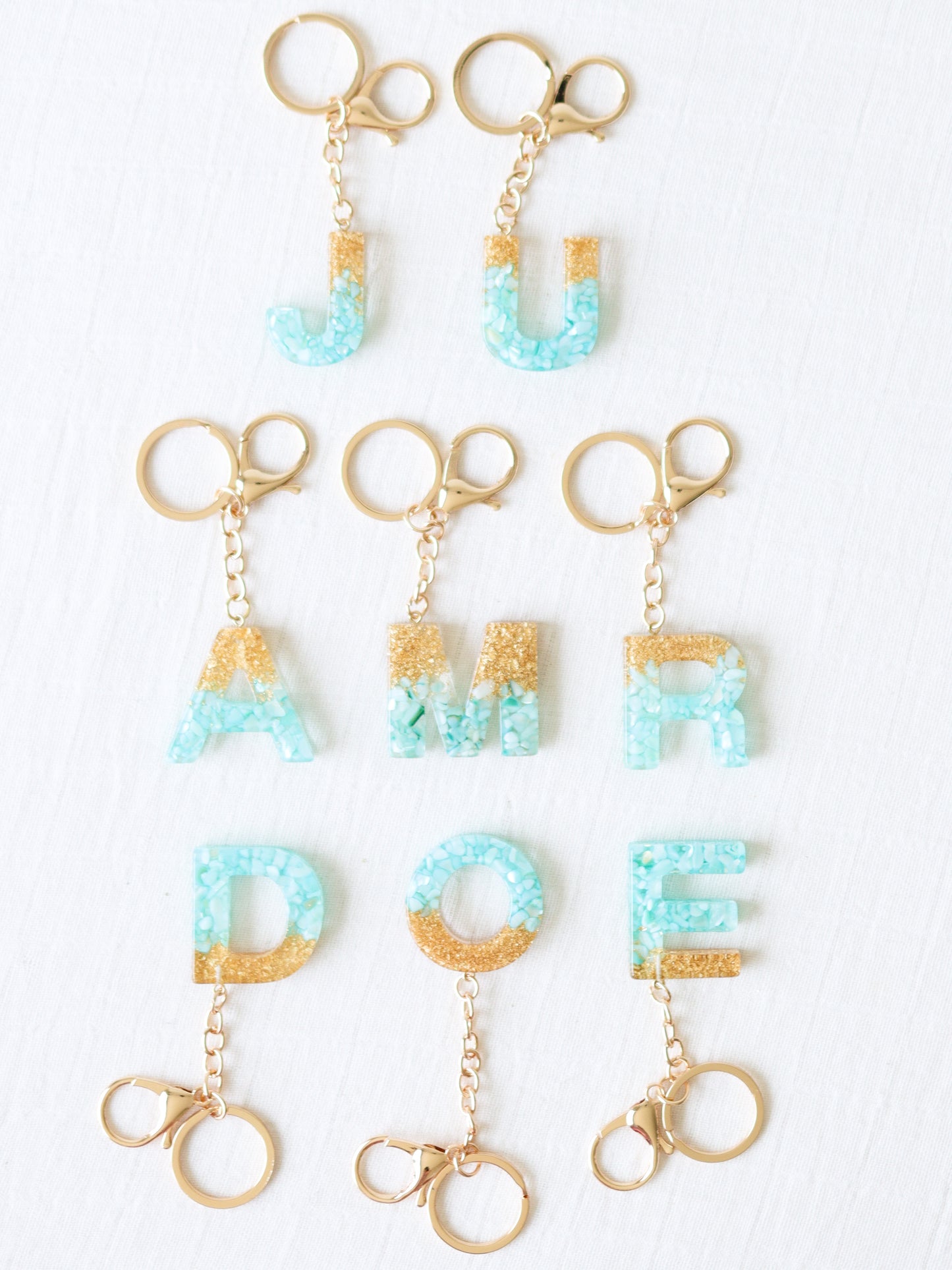 Letter Key Chain - Blue Pebbles
