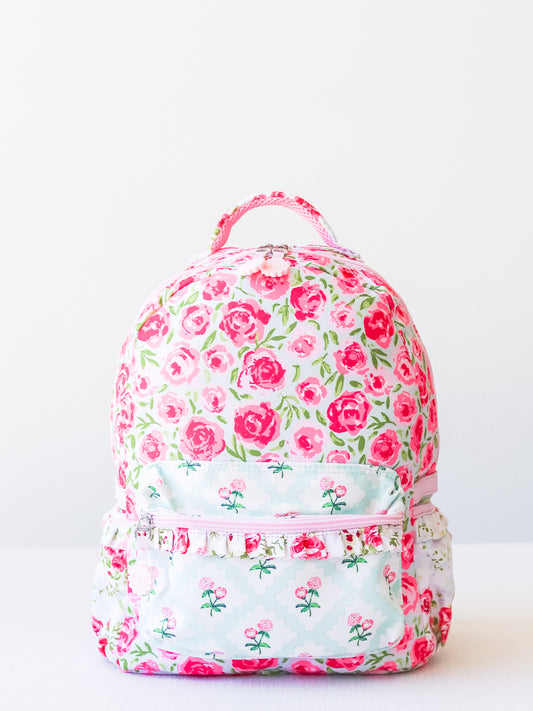 Ridley Backpack - Covered in Roses on Aqua