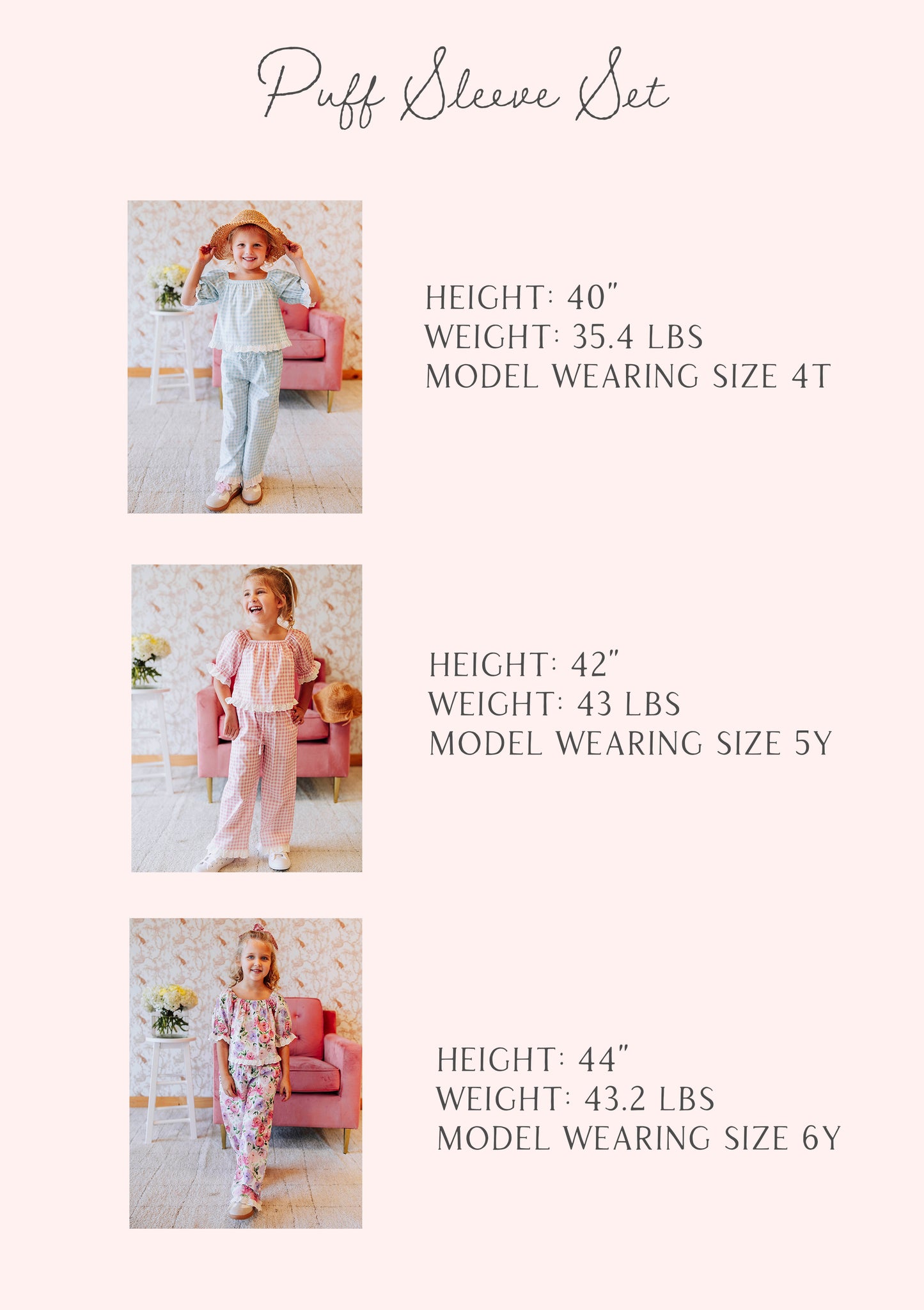 Puff Sleeve Set - Pink Gingham