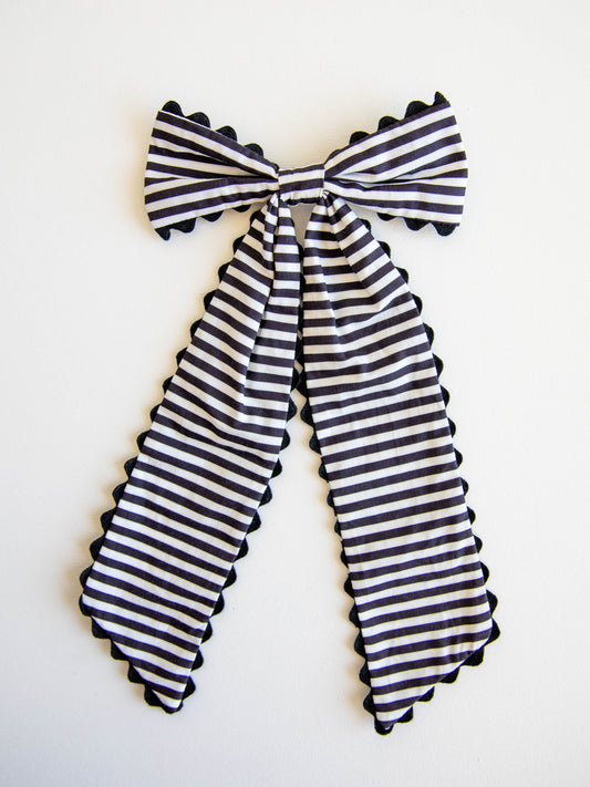 Large Long Tail Bow - Midnight Stripe