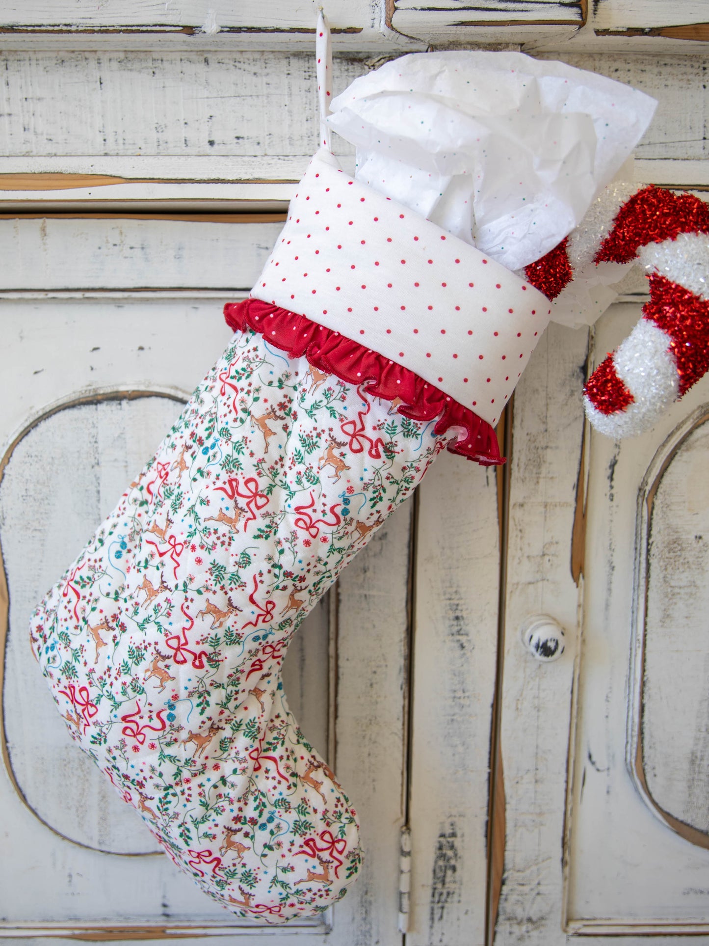 Ruffled Stocking - Holly Jolly Reindeer