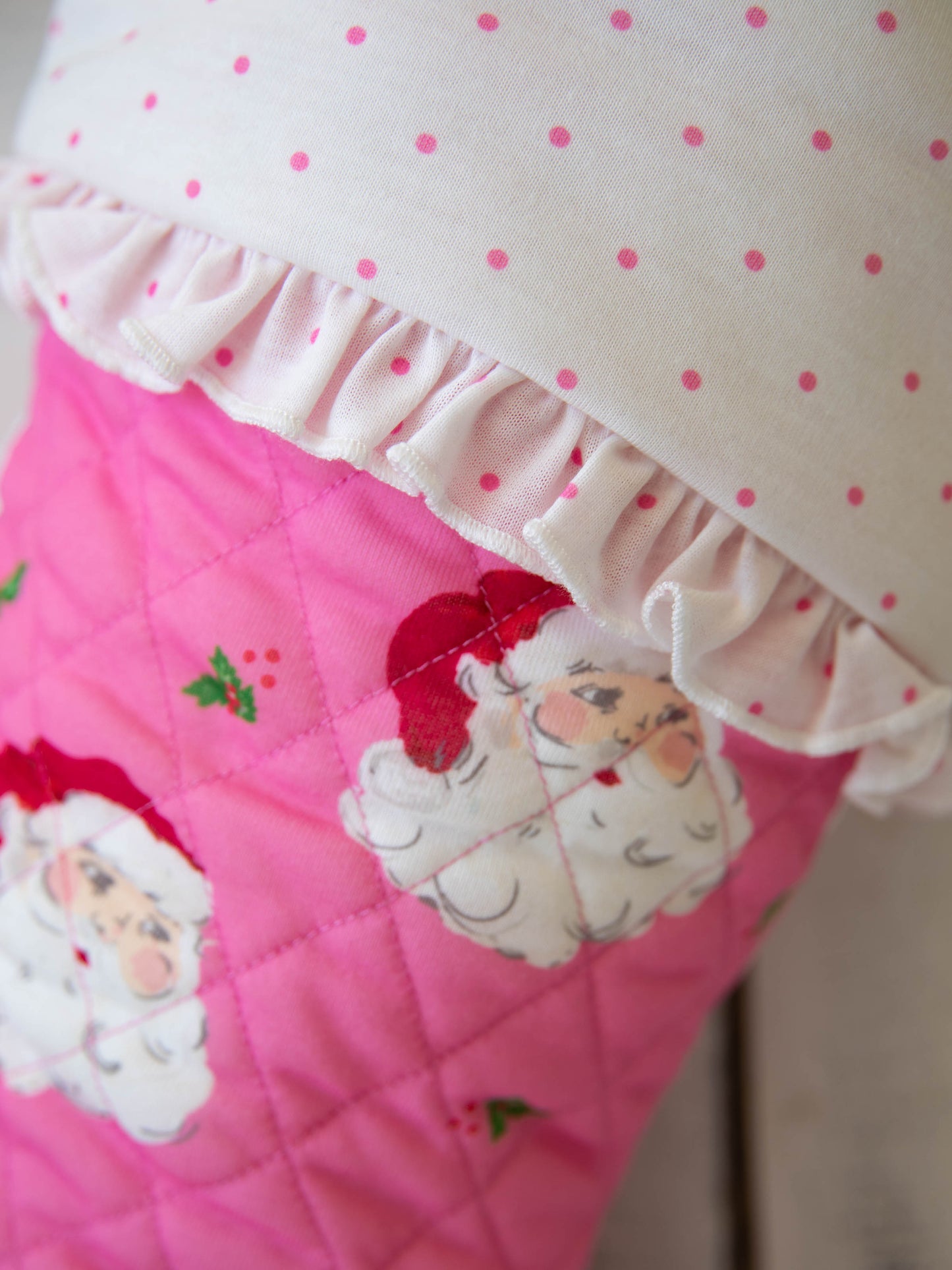 Ruffled Stocking - Pink Santa