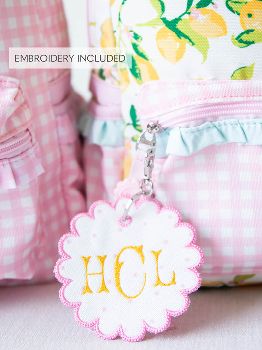 Monogrammed Go Everywhere Tag - Orchid Pink Dot