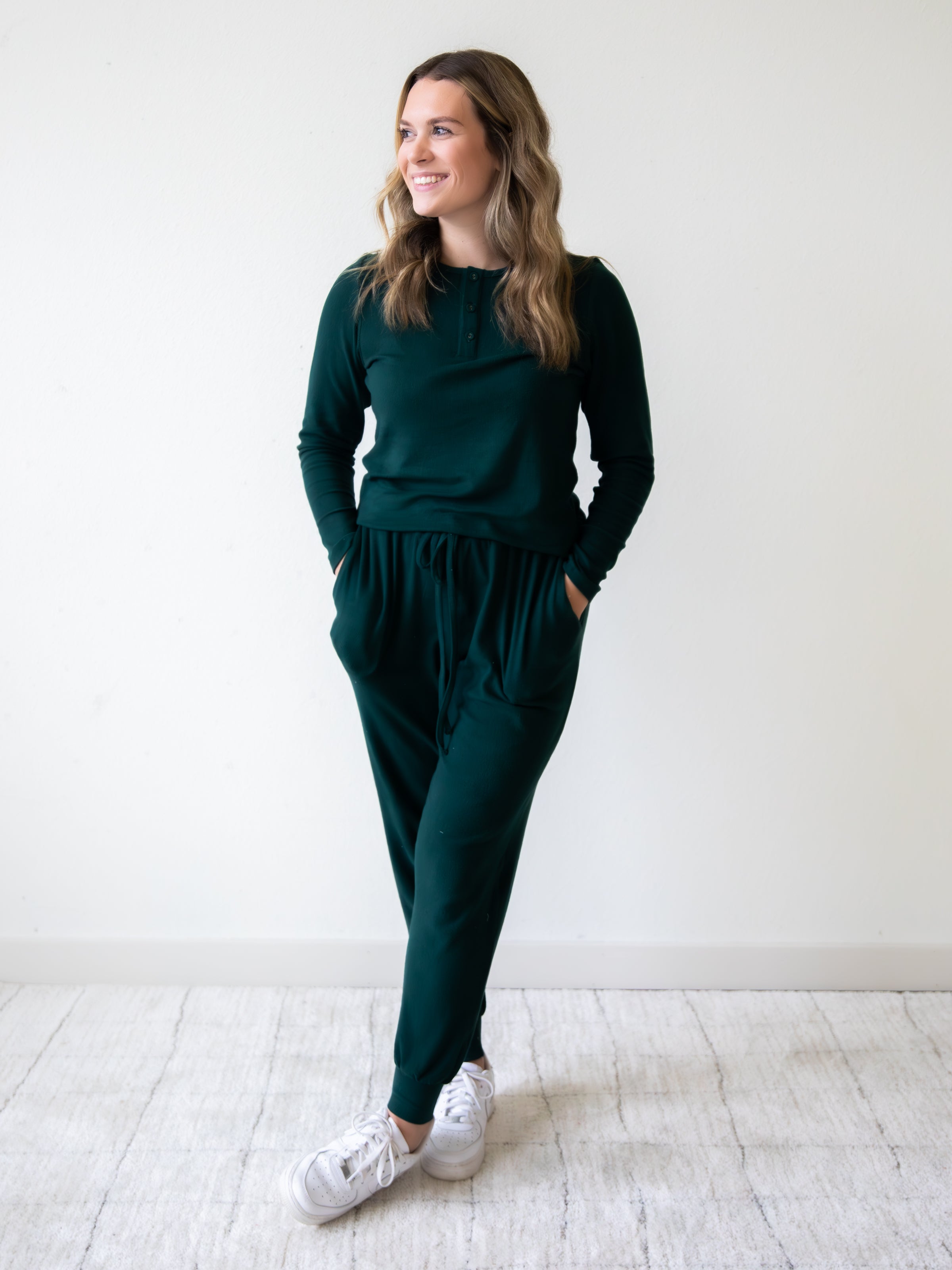 Women's Relaxed Pajama Set - Dark Emerald