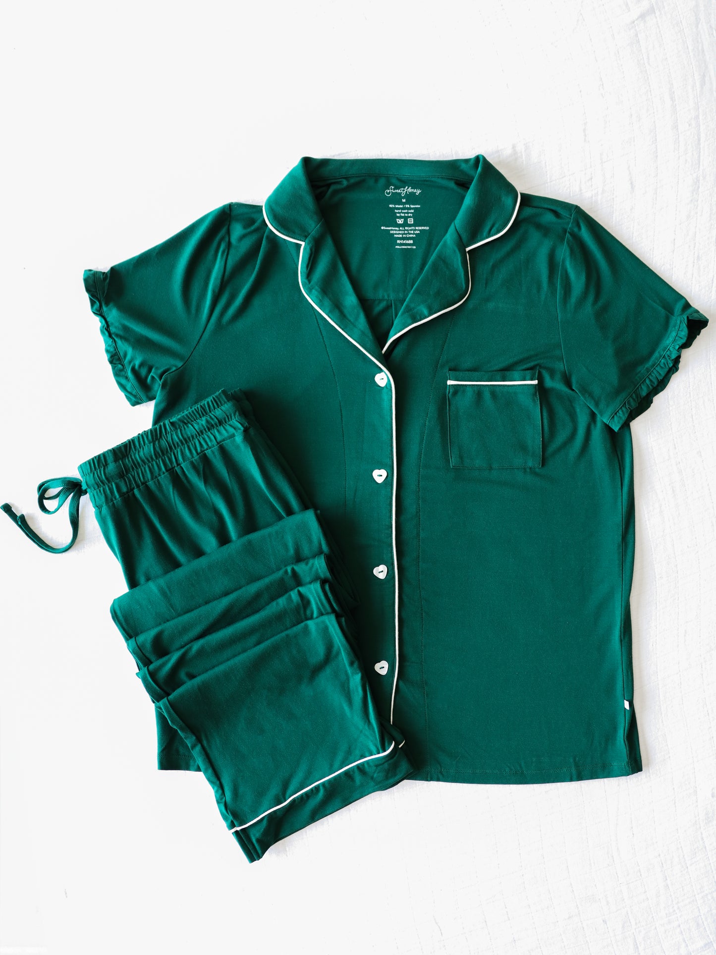 Women's Relaxed Pajama Set - Dark Emerald