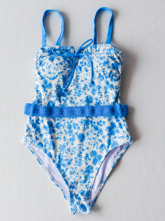 Women's Belted One Piece - Blooming Blues
