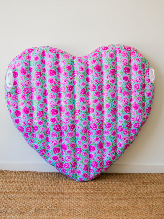 Heart Pool Float - Covered in Roses on Aqua