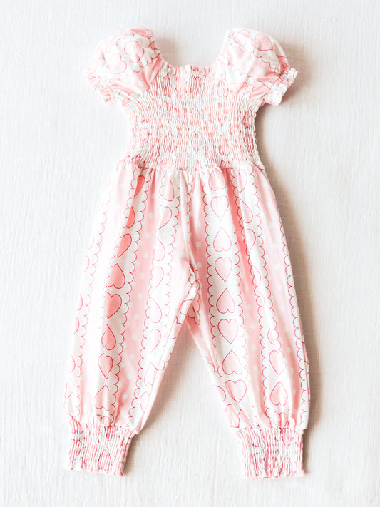Smocked Romper - Mirrored Hearts