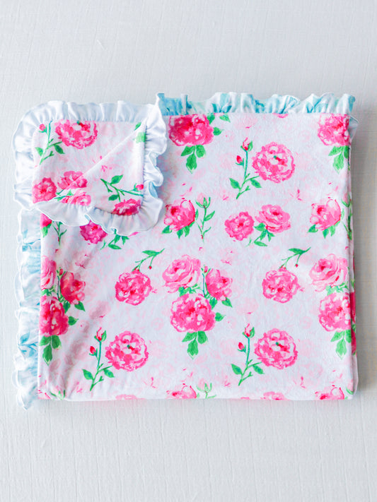 Ruffled Beach Blanket - Raspberry Roses