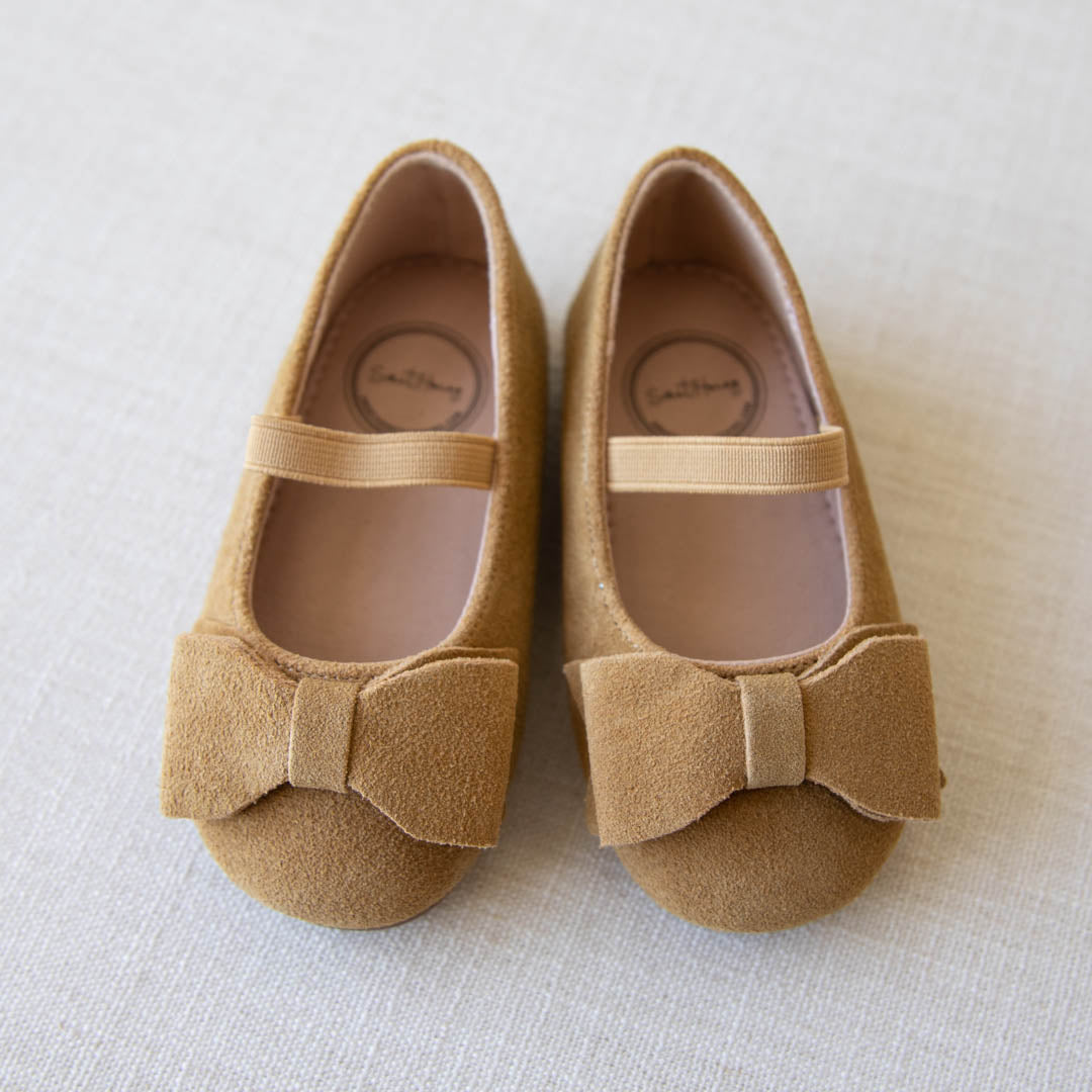 Big Bow Suede Ballet - Camel