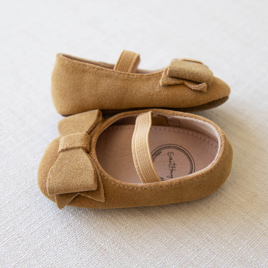 Big Bow Suede Ballet - Camel