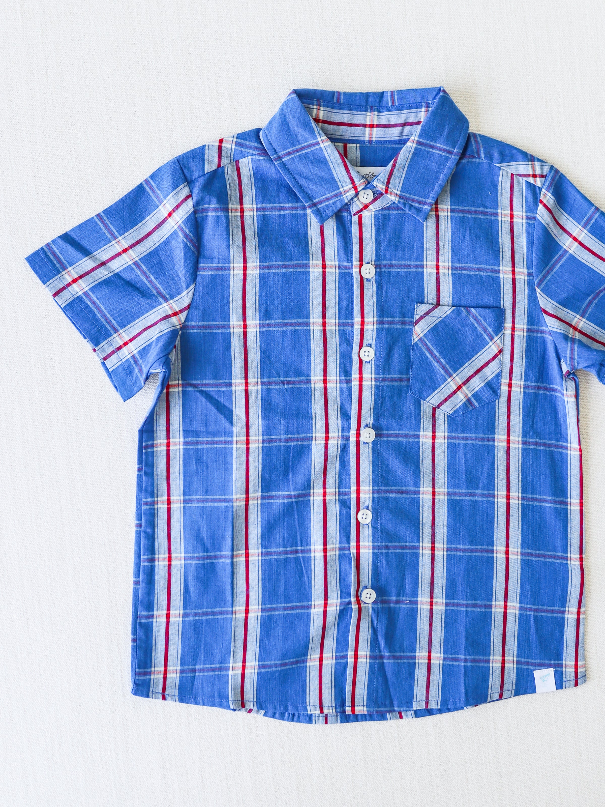 Boy's Button-Front Short-Sleeve Plaque Shirt