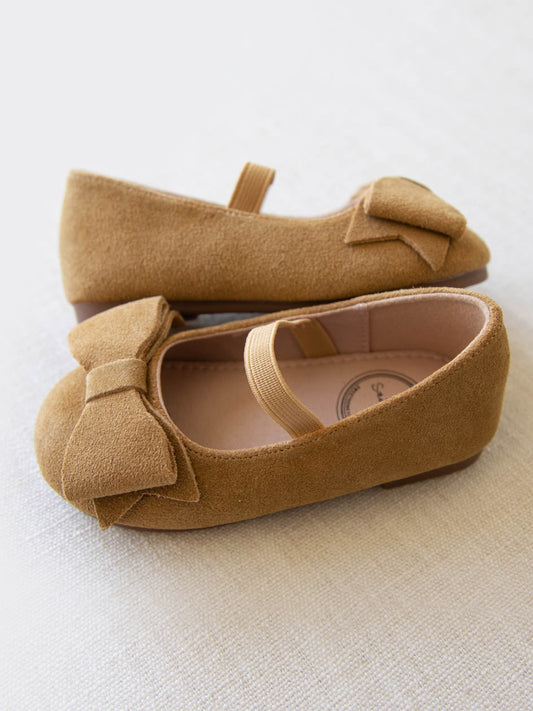 Big Bow Suede Ballet - Camel