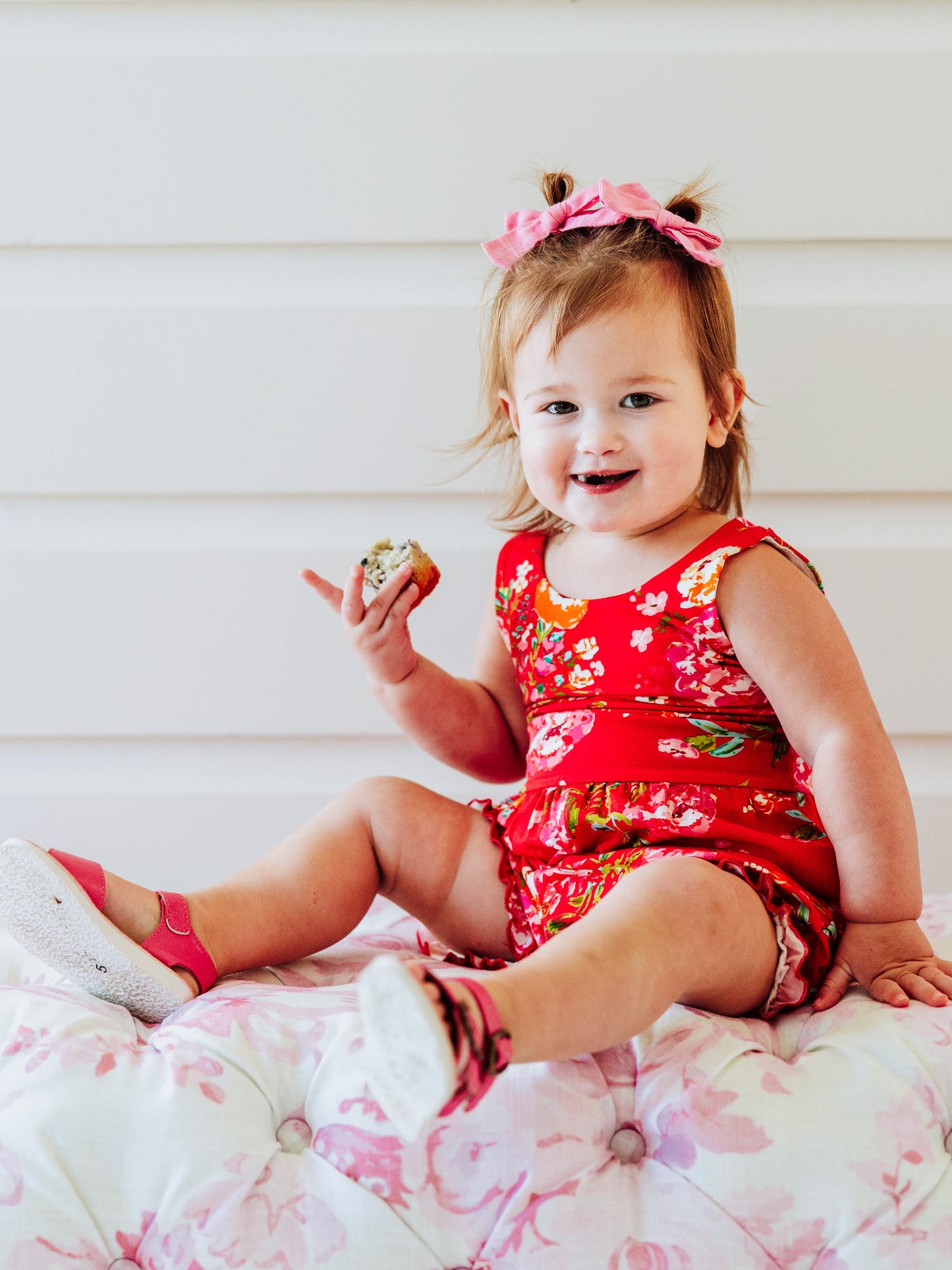 Short Leggy Romper - Red Zinnias