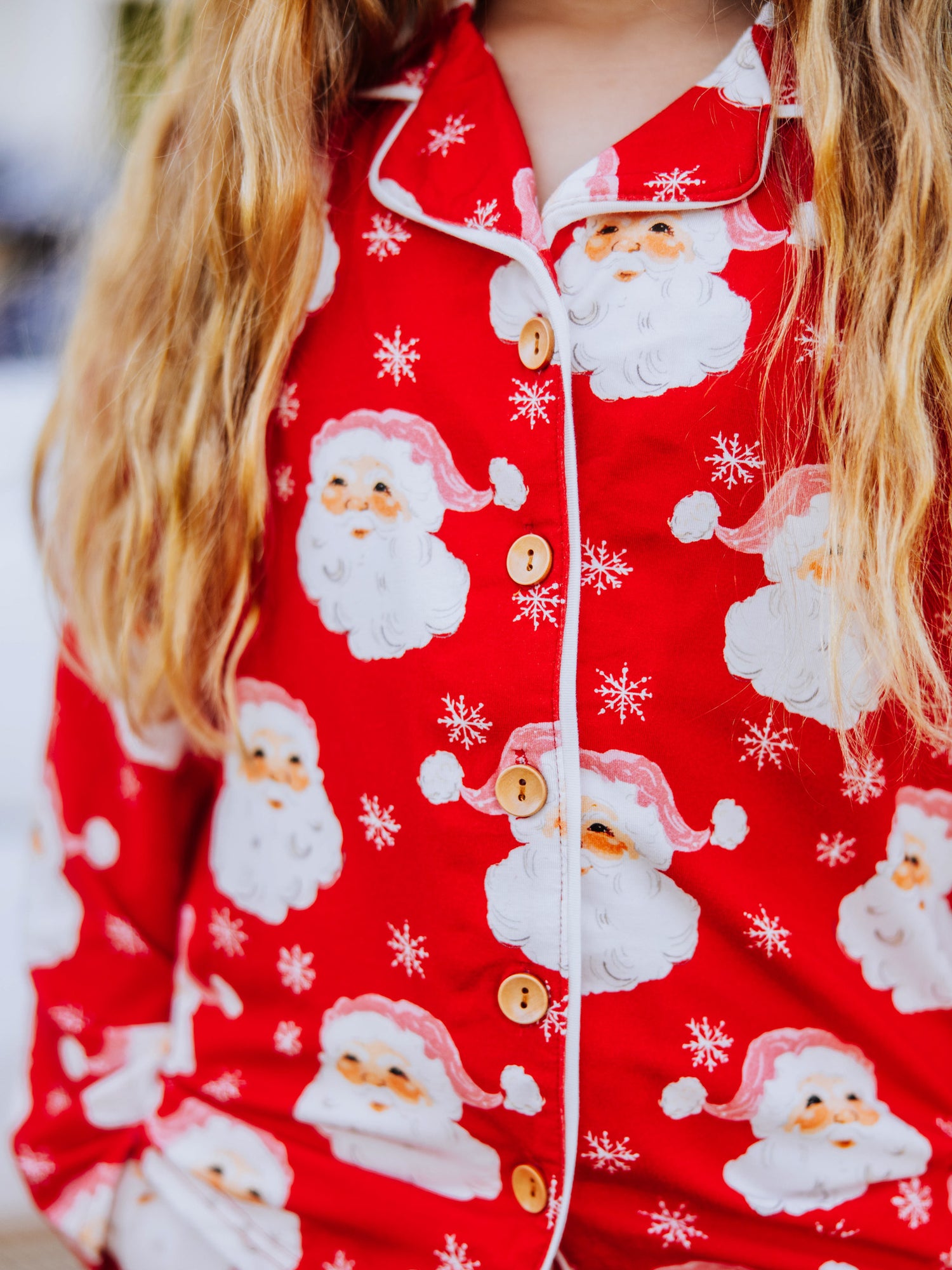 Up close picture of the jolly santa print. 