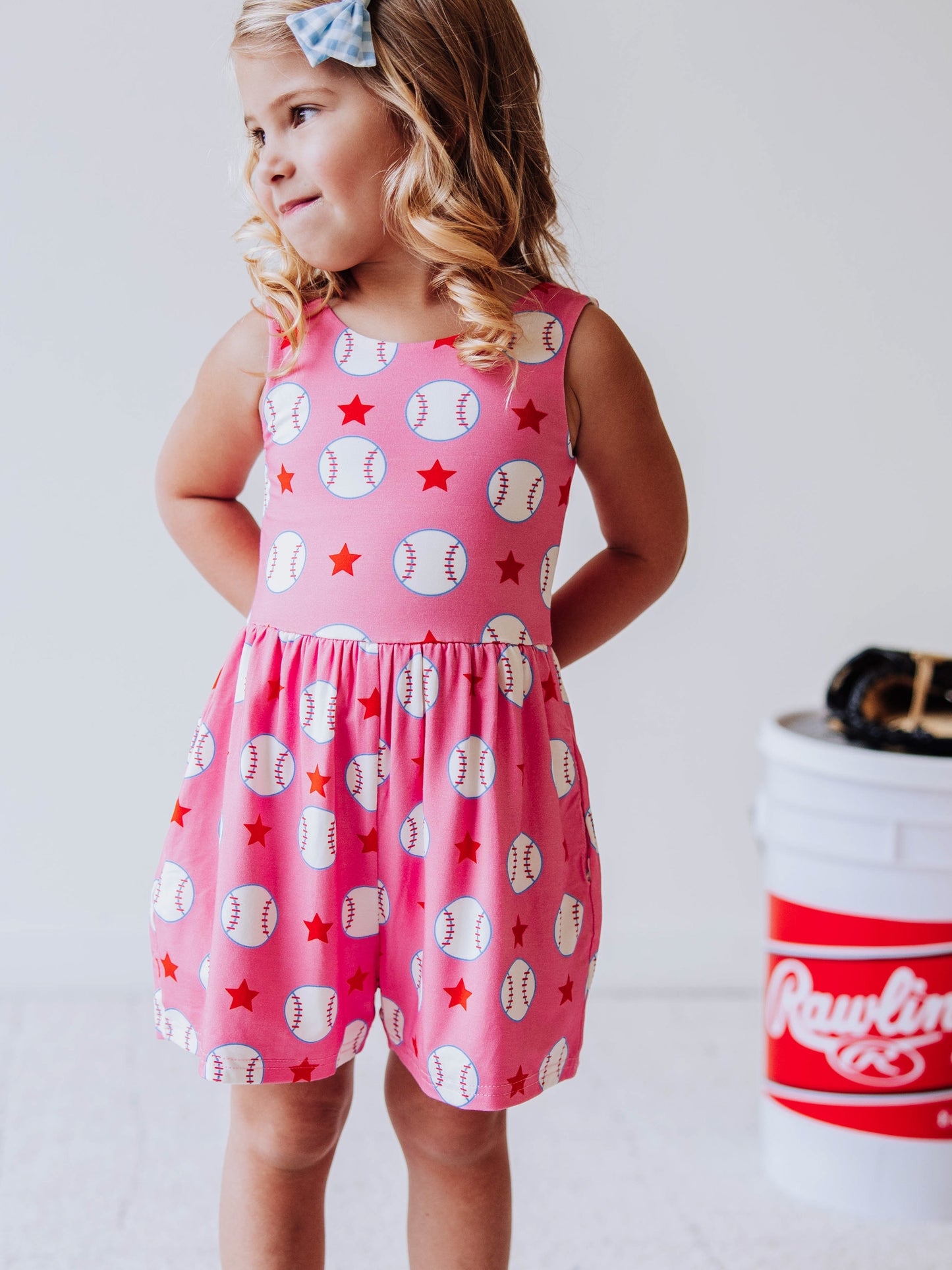 Short Leggy Romper - Allstar Baseball Pink